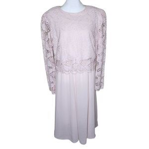 Vintage 90s Long Sleeve Blouson Dress Womens Size 16 Pink Lace Modest Church